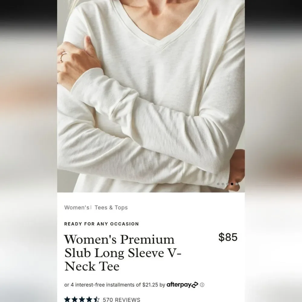 NEW American Giant Premium Slub Long Sleeve V-Neck Tee Bone White Size XL